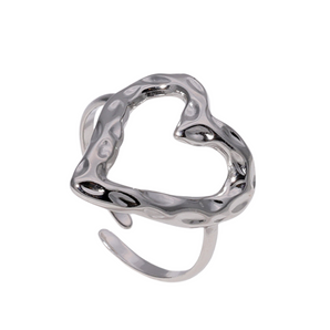 Vintage Heart  Stainless Steel Open Rings