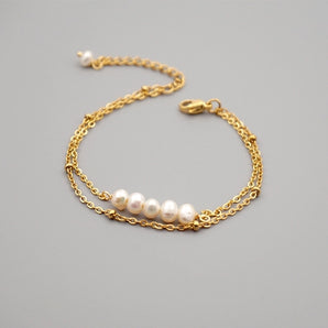 Simple style pearl titanium steel bracelet anklet.