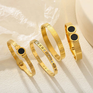 Casual Elegant Roman Numeral Gold Bangle.