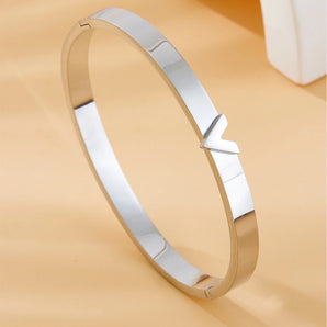 Elegant Heart Titanium Steel Gold Bangle.