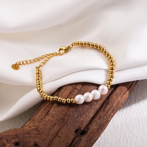 Vacation Sweet Solid Color Gold Freshwater Pearl Bracelet.