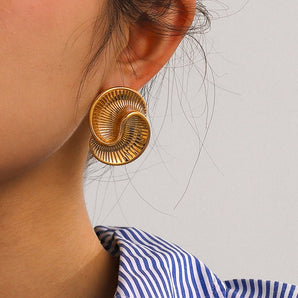 Simple Classic Spiral 18K Gold Ear Studs