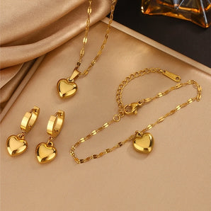 Fairy-style cute heart gold jewelry set