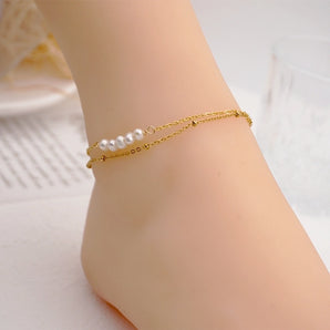 Simple style pearl titanium steel bracelet anklet.