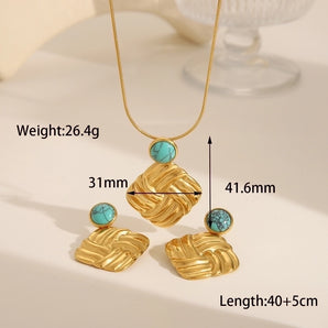 Vintage simple geometric stone gold jewelry set.