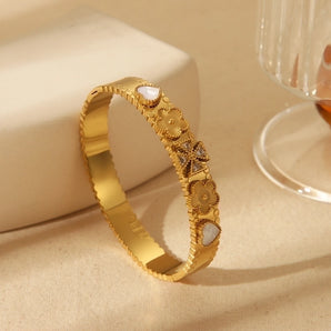 Formal Commute Five-Petal Flower Gold Bangle.