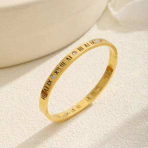 Casual Elegant Roman Numeral Gold Bangle.