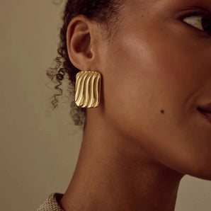 Retro geometric style 18K gold-plated studs.