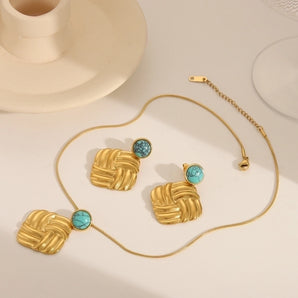 Vintage simple geometric stone gold jewelry set.