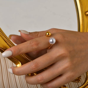 304 Stainless Steel 18K Gold Plated Pearl Ring