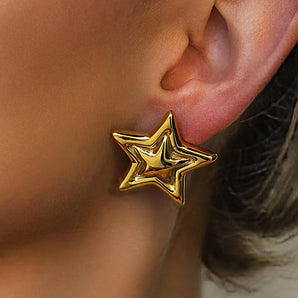 Classic Pentagram 18K Gold-Plated Mixed Metal Ear Studs