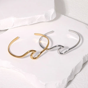 Simple Classic Geometric Gold Steel Bangle.