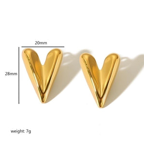 Simple Quadrilateral Circle Heart 18K Gold Ear Studs