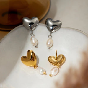 IG Style Heart Shape Pearl Drop Earrings.