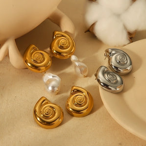 IG Style Casual Spiral 18K Gold-Plated Pearl Ear Studs