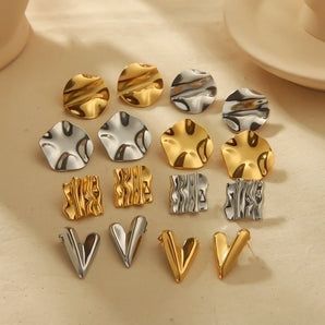 Simple Quadrilateral Circle Heart 18K Gold Ear Studs