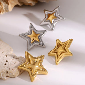 Classic Pentagram 18K Gold-Plated Mixed Metal Ear Studs